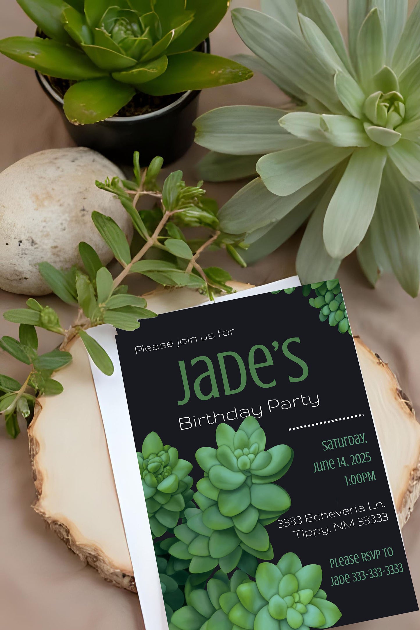 Dark Burro's Tail Succulent Party Invitation | Digital Party Invite | Birthday | Shower| Desert | Succulent party | Summer Party | Wedding