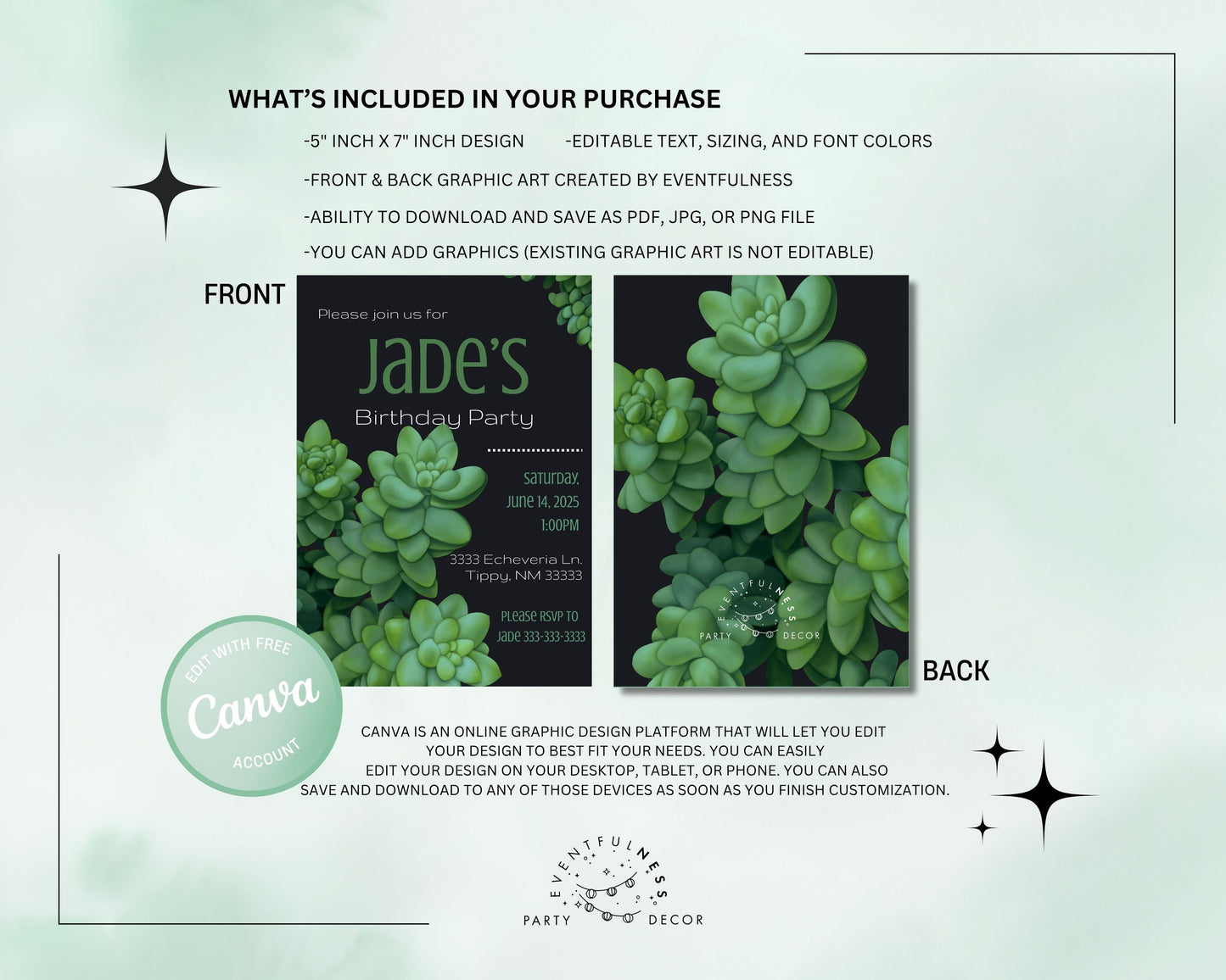 Dark Burro's Tail Succulent Party Invitation | Digital Party Invite | Birthday | Shower| Desert | Succulent party | Summer Party | Wedding