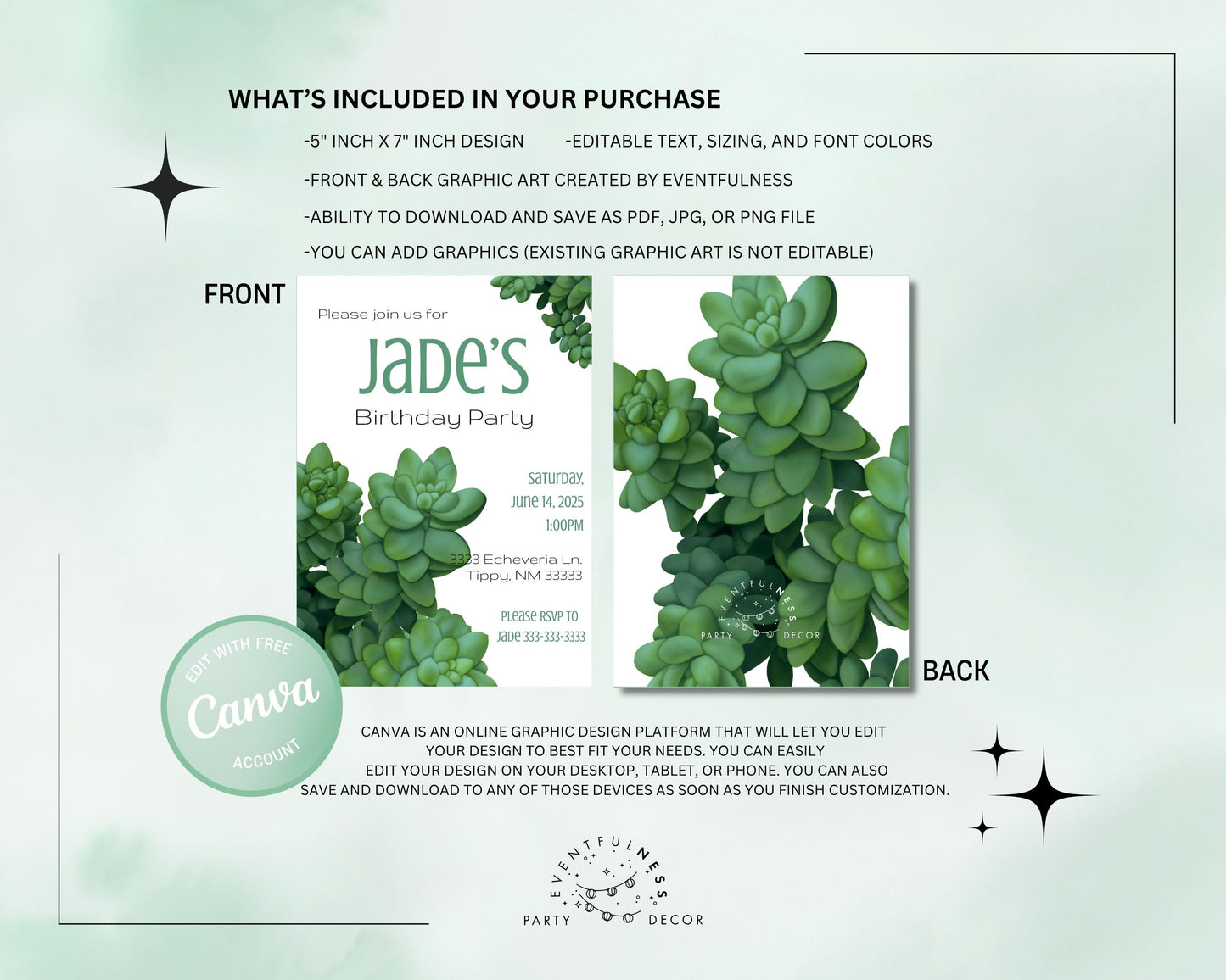 Light Burro's Tail Succulent Party Invitation | Digital Party Invite | Birthday | Shower| Desert | Succulent party | Summer Party | Wedding