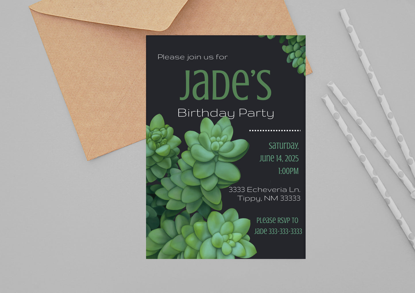 Dark Burro's Tail Succulent Party Invitation | Digital Party Invite | Birthday | Shower| Desert | Succulent party | Summer Party | Wedding