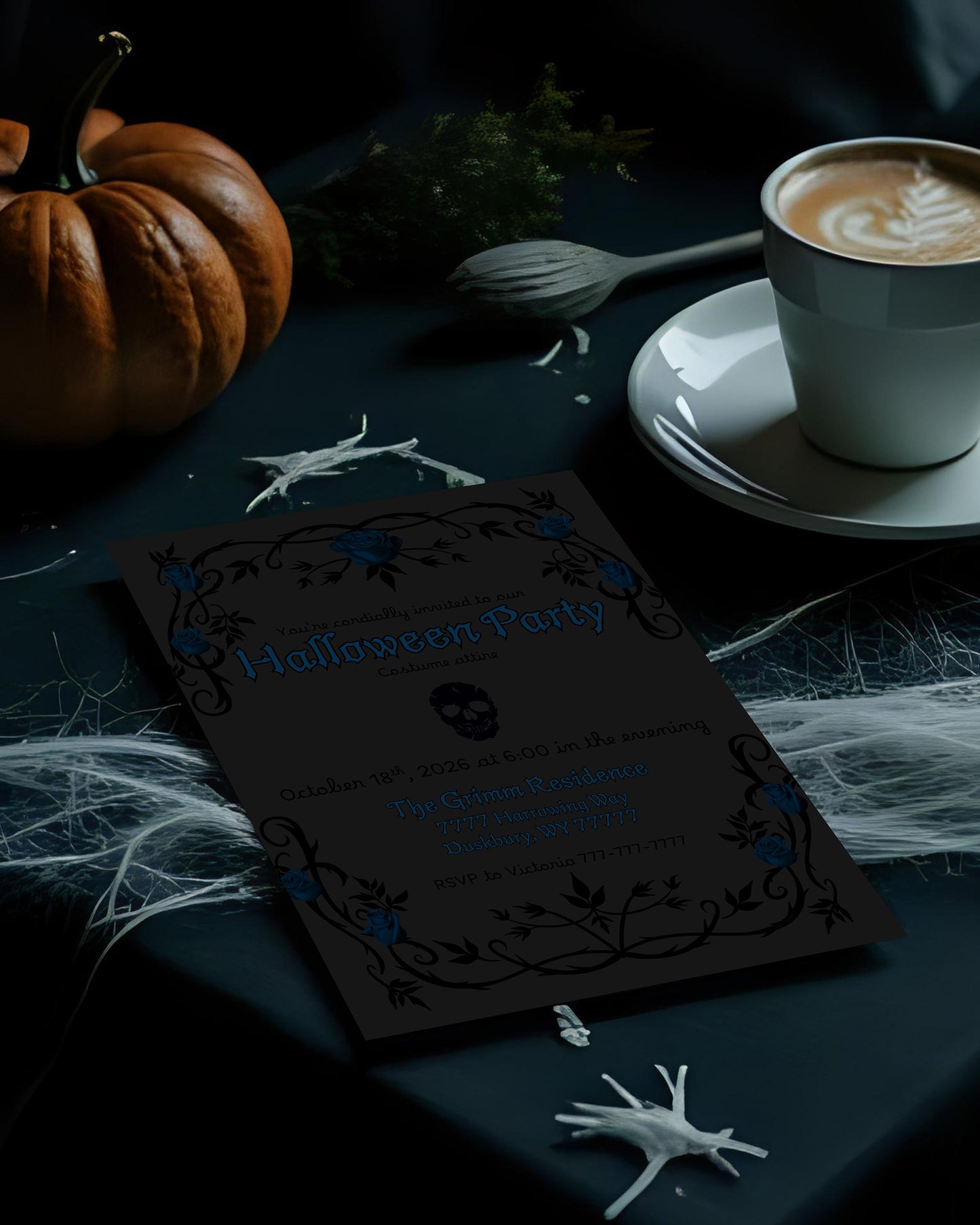 Grey Gothic Party Invitation | Halloween Party | Halloween Invite| Gothic | Spooky | Halloween | Haunted Party| Roses | Goth | Gothic Invite