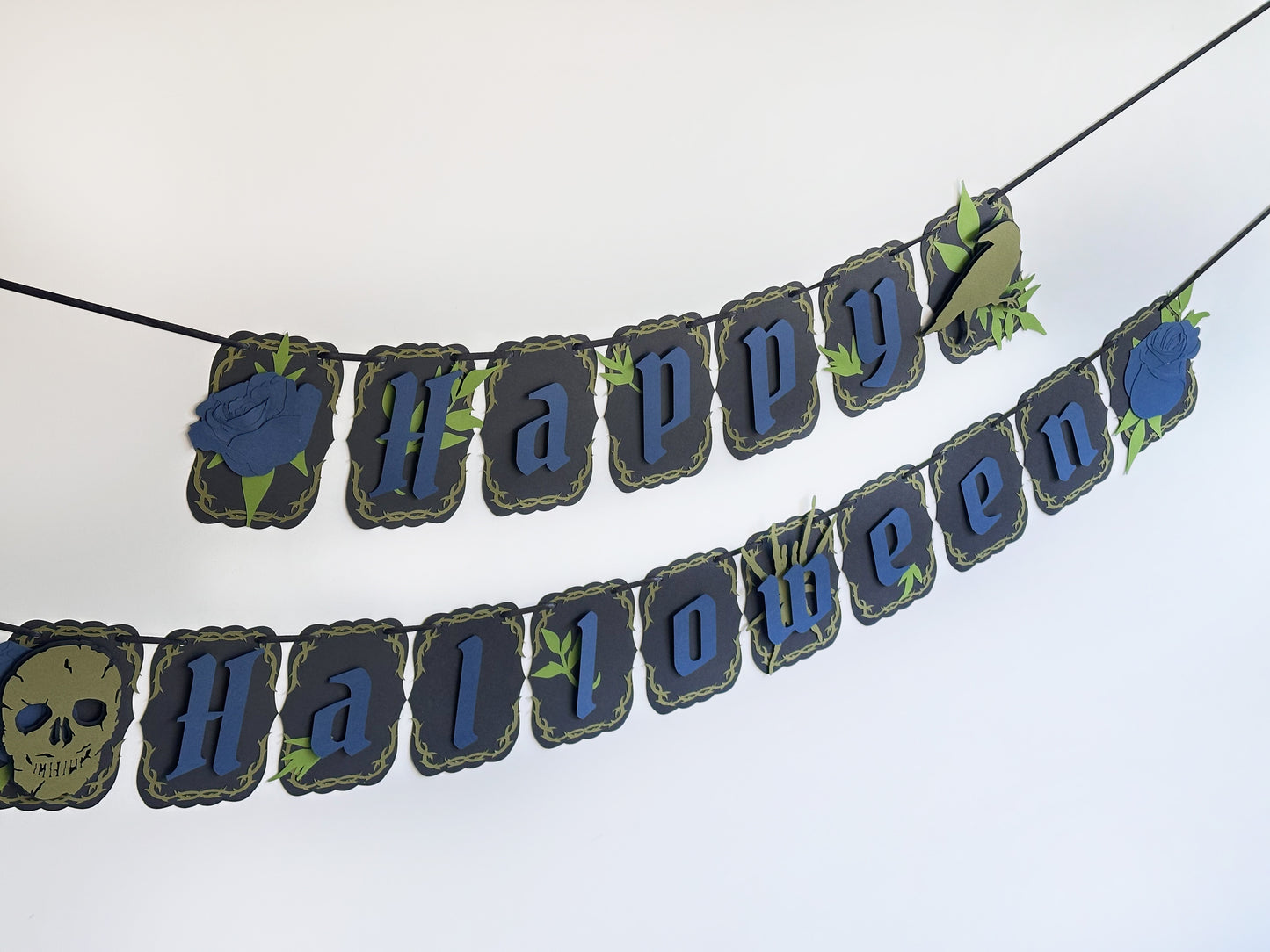 Blue & Black Gothic Halloween Banner | Goth Halloween Banner| Halloween Decoration | Spooky Event | Gothic Crow | Goth Birthday | Skull