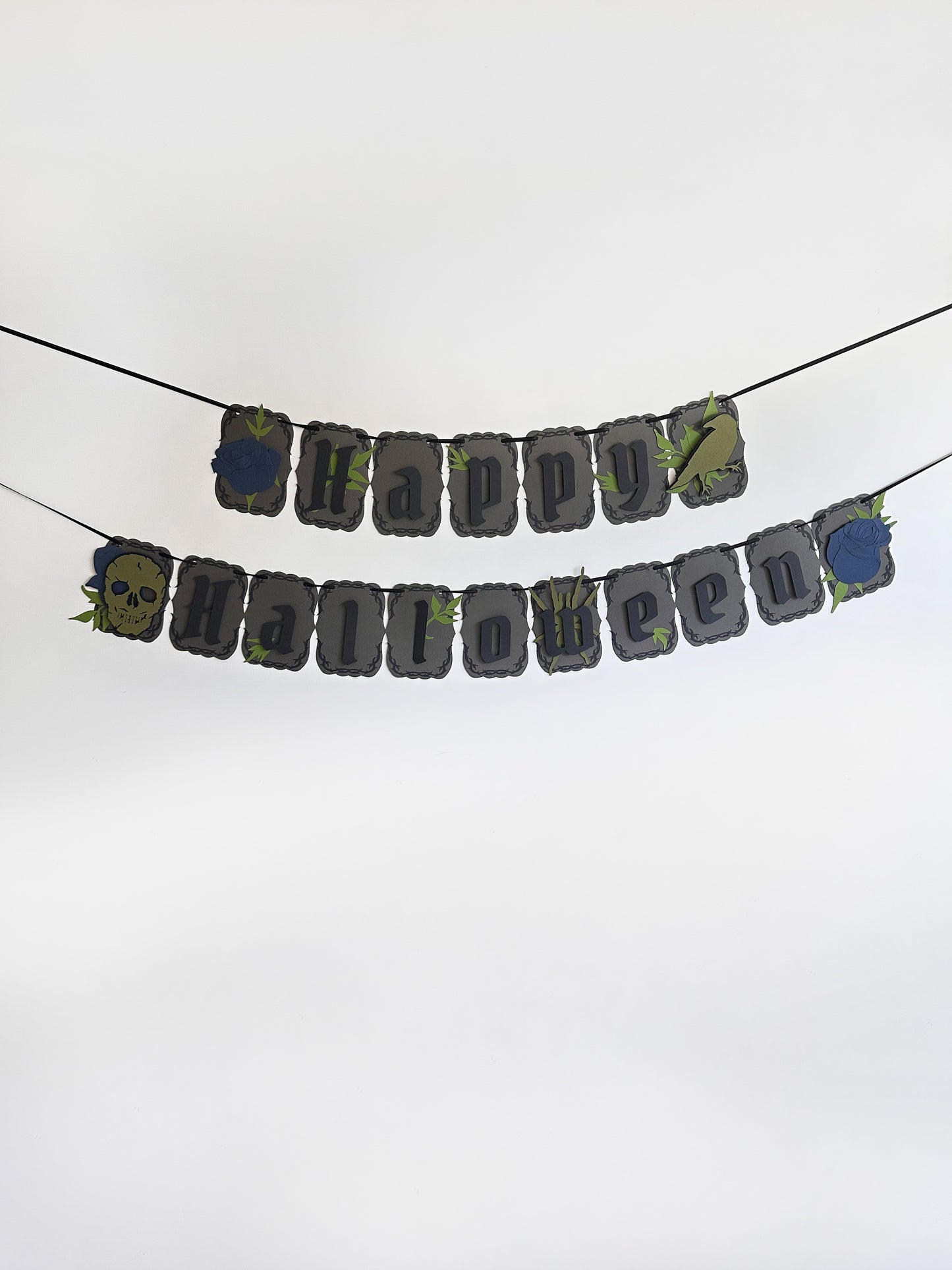 Grey & Blue Gothic Halloween Banner | Skull | Spider | Crow Party Decoration | Spooky Event | Haunting | Haunted Halloween Party | Ghosts