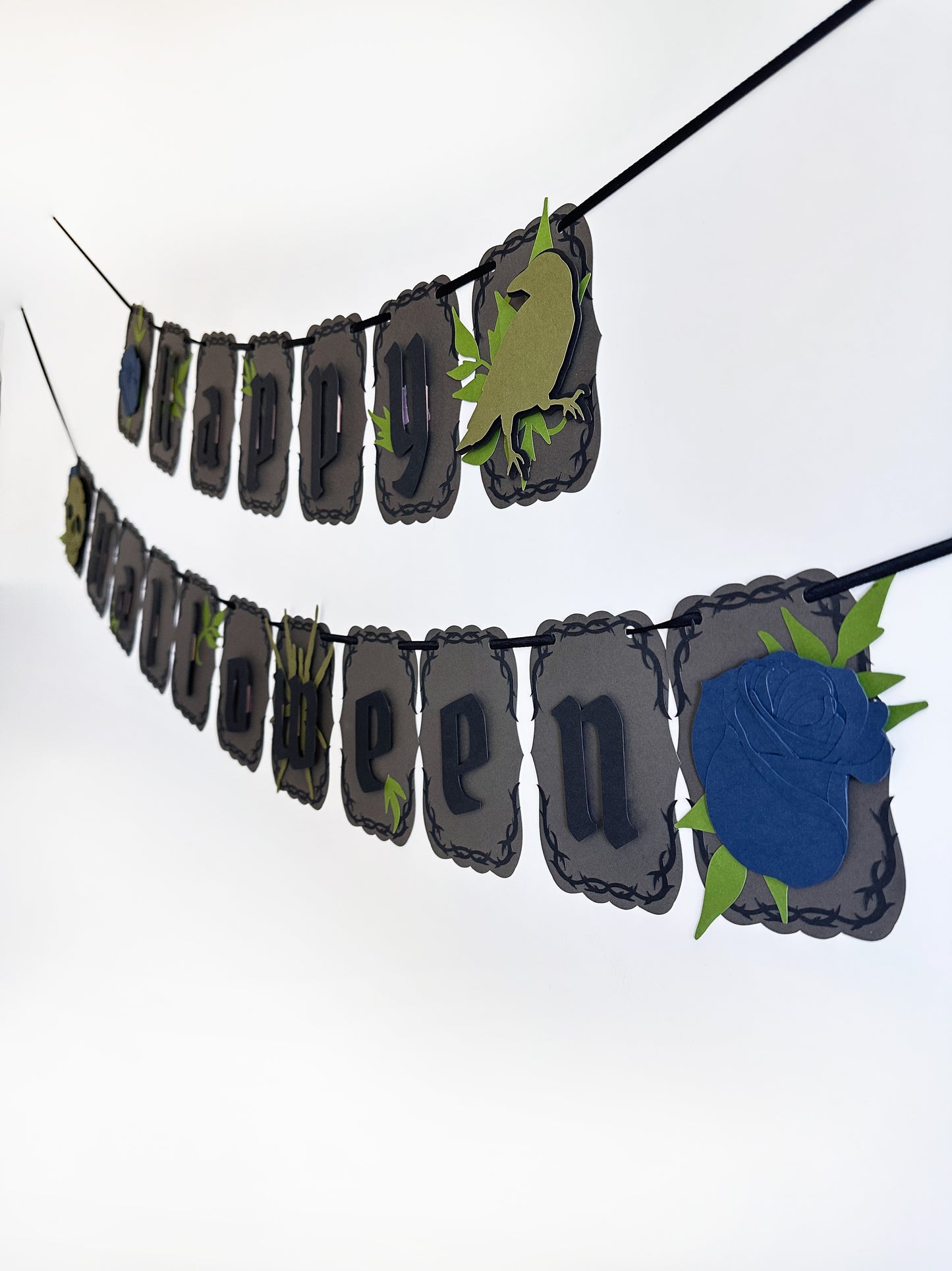 Grey & Blue Gothic Halloween Banner | Skull | Spider | Crow Party Decoration | Spooky Event | Haunting | Haunted Halloween Party | Ghosts