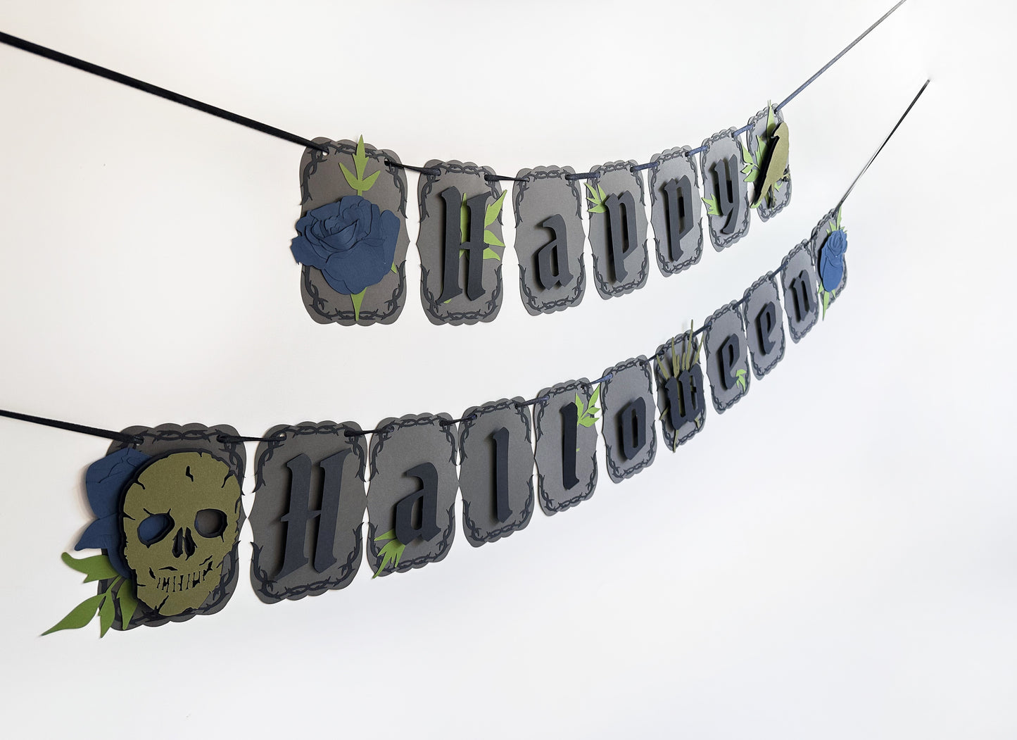 Grey & Blue Gothic Halloween Banner | Skull | Spider | Crow Party Decoration | Spooky Event | Haunting | Haunted Halloween Party | Ghosts