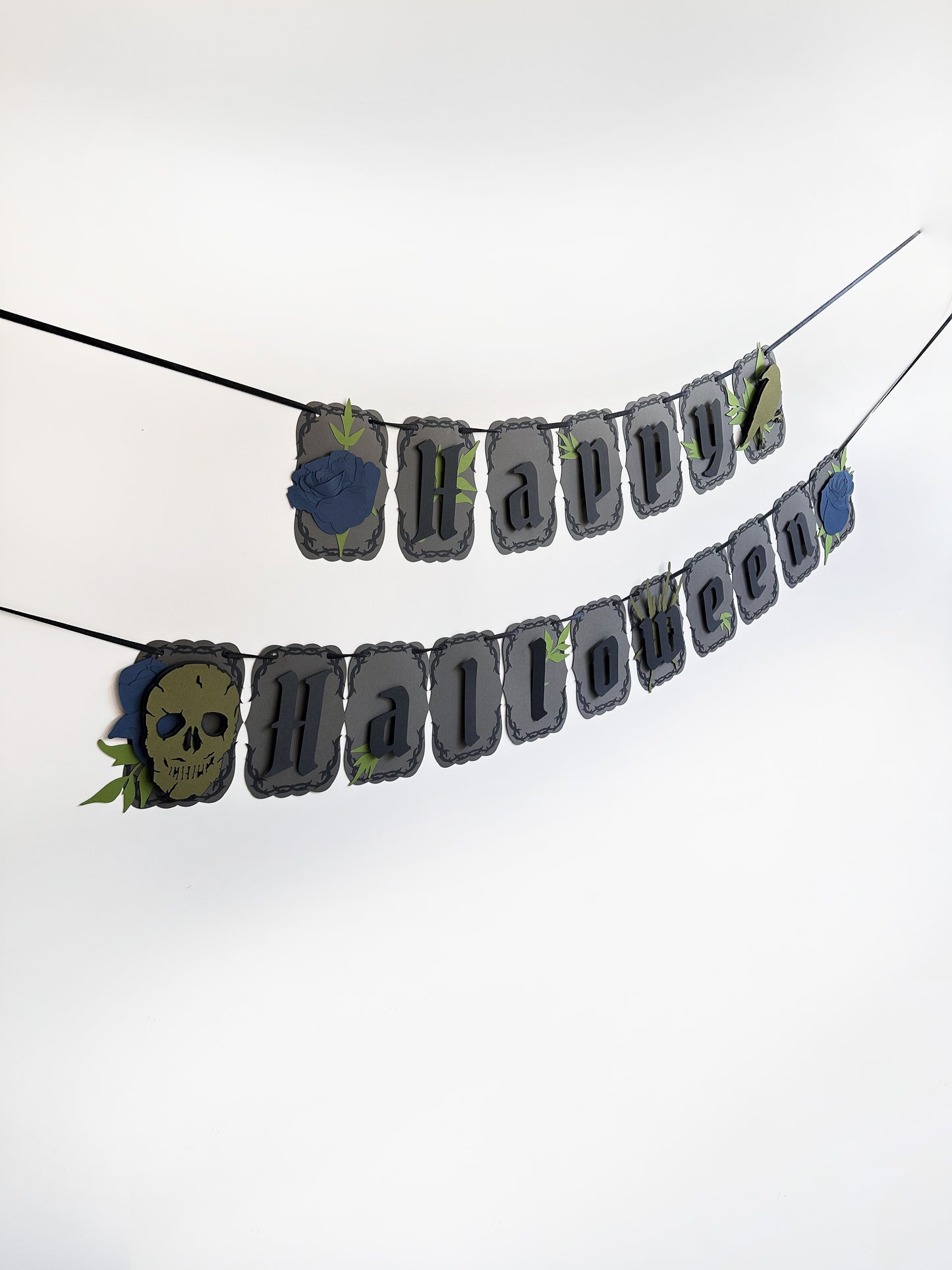 Grey & Blue Gothic Halloween Banner | Skull | Spider | Crow Party Decoration | Spooky Event | Haunting | Haunted Halloween Party | Ghosts