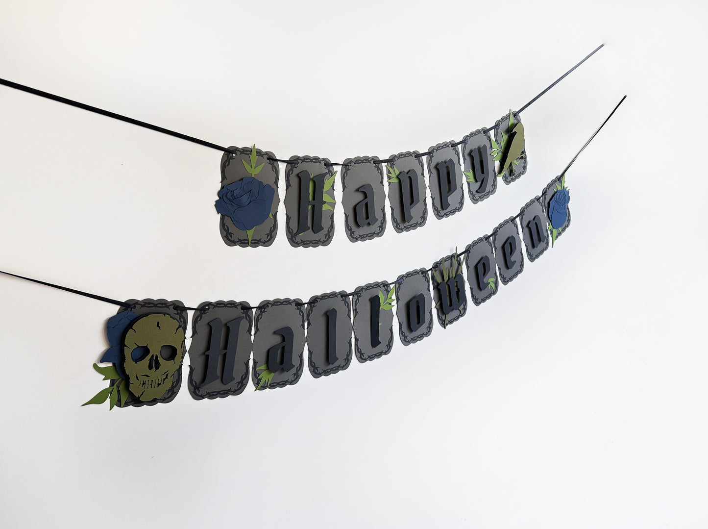 Grey & Blue Gothic Halloween Banner | Skull | Spider | Crow Party Decoration | Spooky Event | Haunting | Haunted Halloween Party | Ghosts