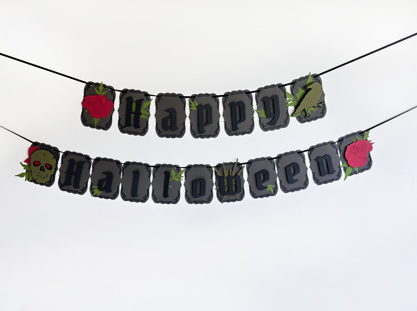 Grey & Red Goth Skull Banner | Happy Halloween Banner | Gothic Banner | Goth Halloween Banner| Goth Roses | Spooky | Mystic Party | Birthday