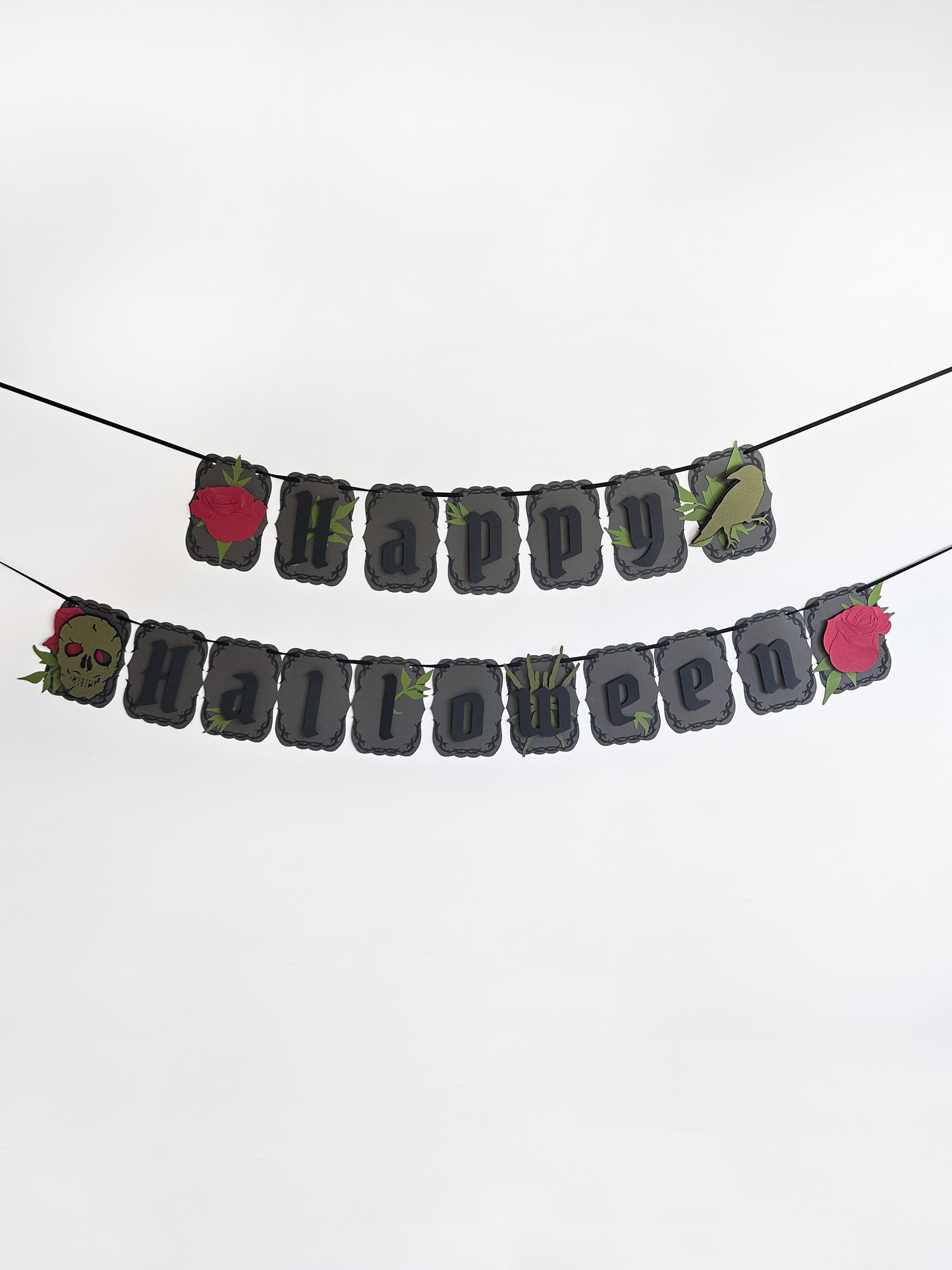 Grey & Red Goth Skull Banner | Happy Halloween Banner | Gothic Banner | Goth Halloween Banner| Goth Roses | Spooky | Mystic Party | Birthday