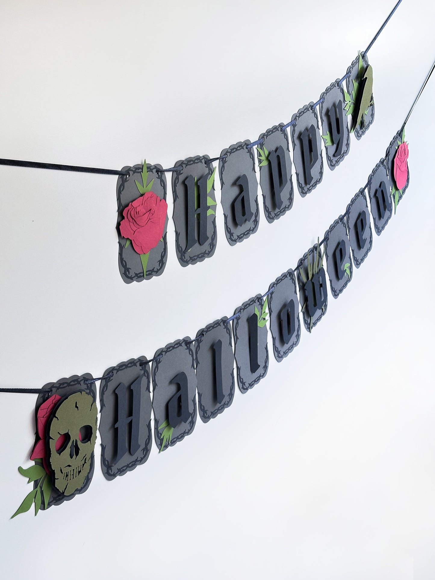 Grey & Red Goth Skull Banner | Happy Halloween Banner | Gothic Banner | Goth Halloween Banner| Goth Roses | Spooky | Mystic Party | Birthday