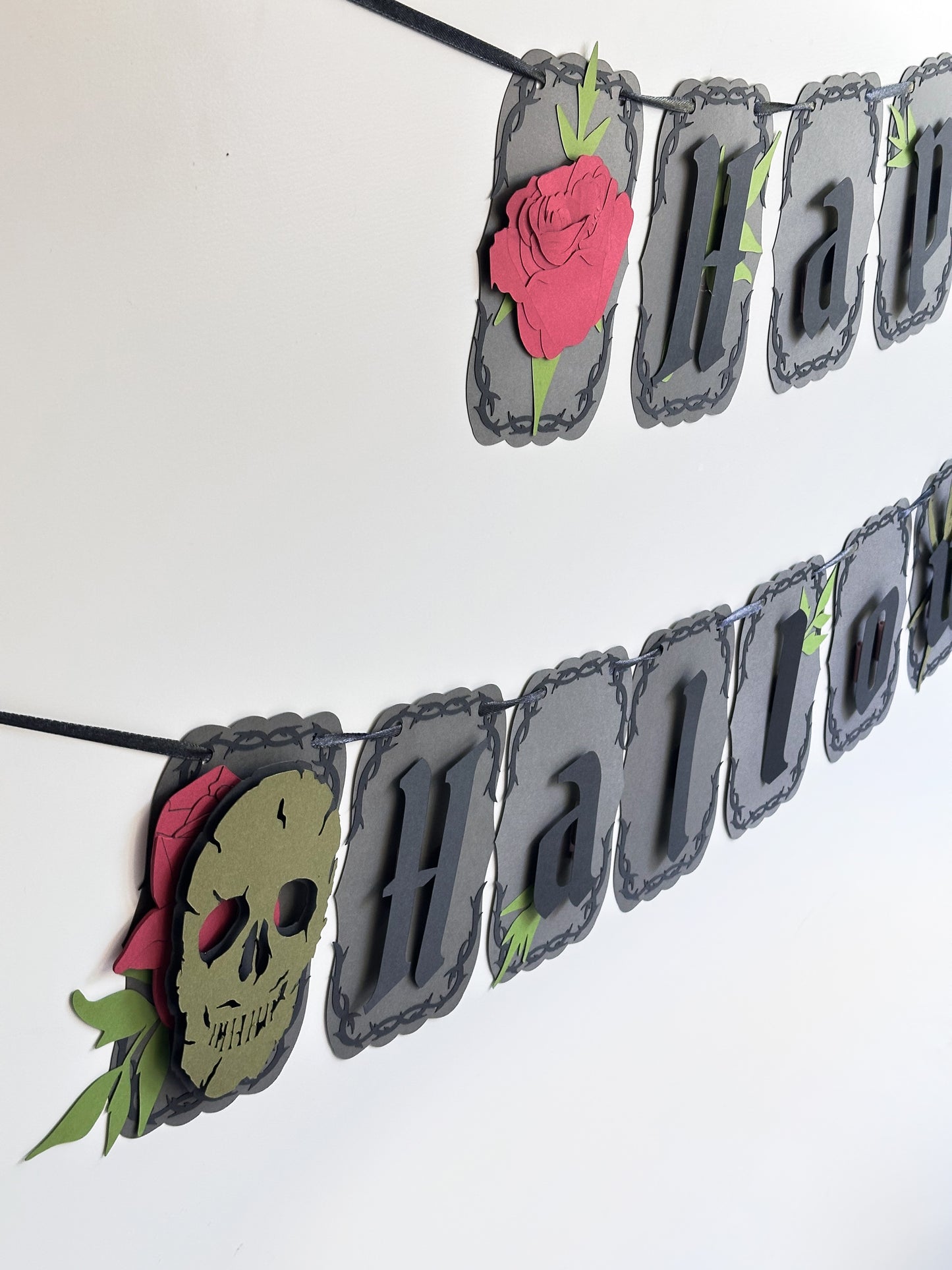 Grey & Red Goth Skull Banner | Happy Halloween Banner | Gothic Banner | Goth Halloween Banner| Goth Roses | Spooky | Mystic Party | Birthday