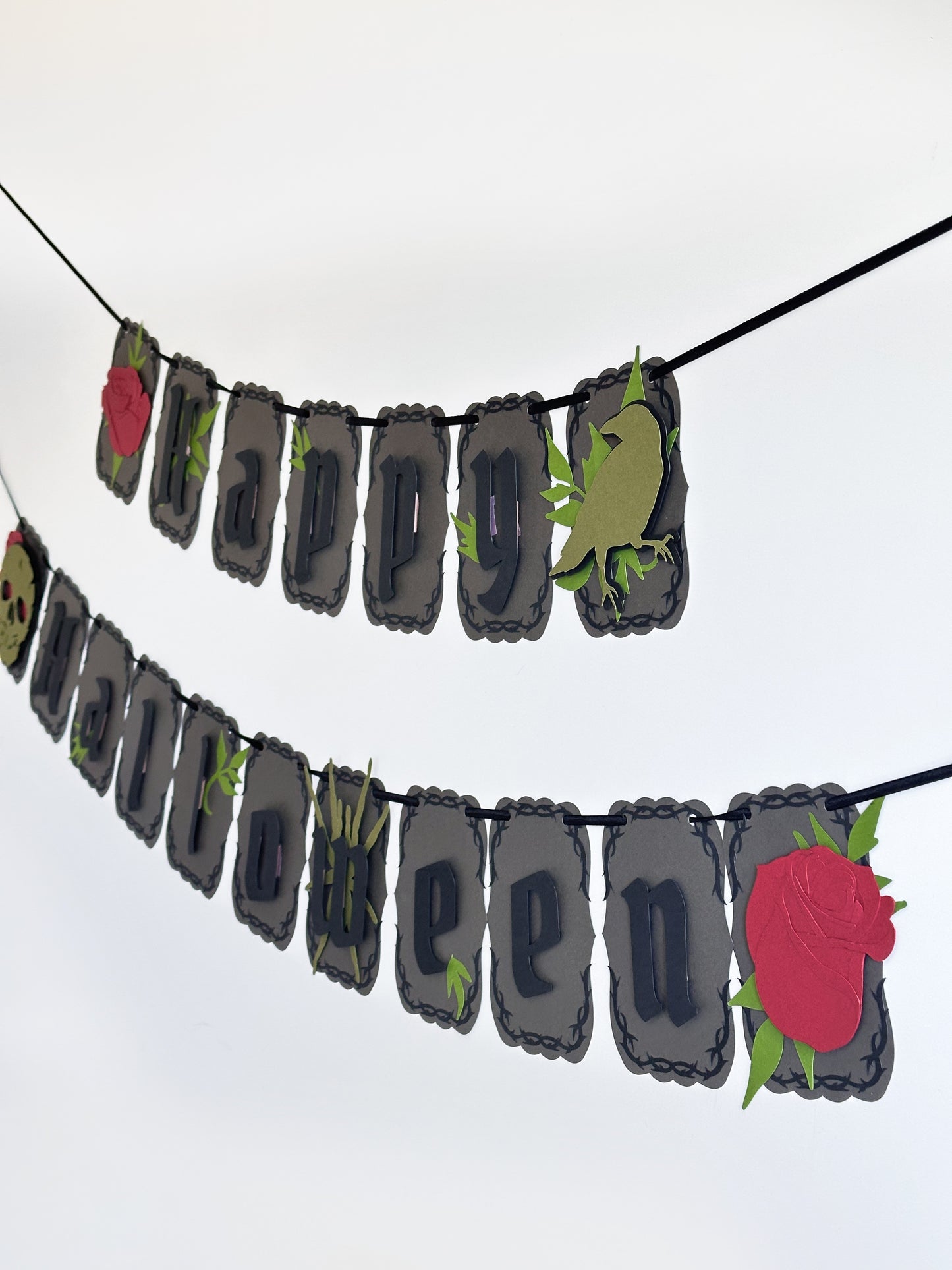 Grey & Red Goth Skull Banner | Happy Halloween Banner | Gothic Banner | Goth Halloween Banner| Goth Roses | Spooky | Mystic Party | Birthday