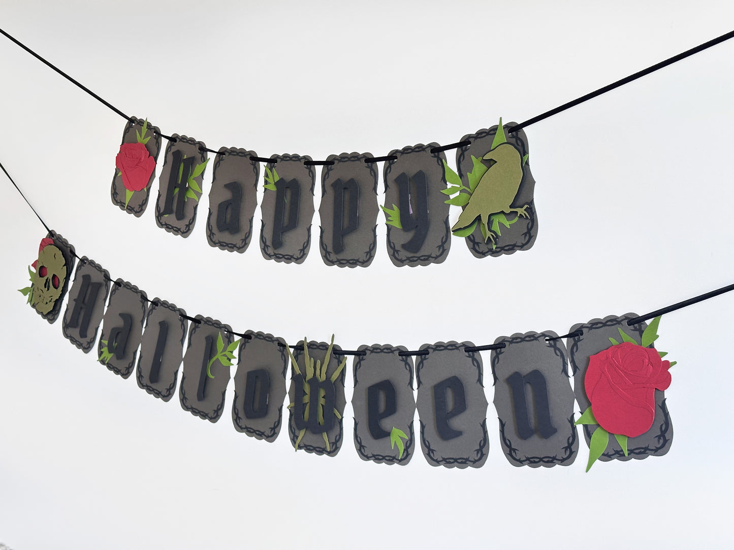 Grey & Red Goth Skull Banner | Happy Halloween Banner | Gothic Banner | Goth Halloween Banner| Goth Roses | Spooky | Mystic Party | Birthday