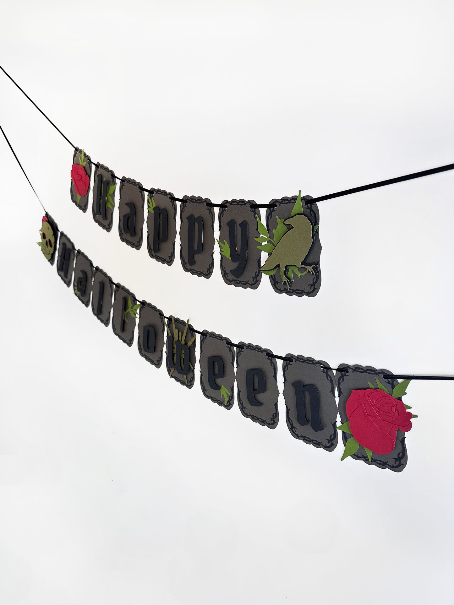 Grey & Red Goth Skull Banner | Happy Halloween Banner | Gothic Banner | Goth Halloween Banner| Goth Roses | Spooky | Mystic Party | Birthday