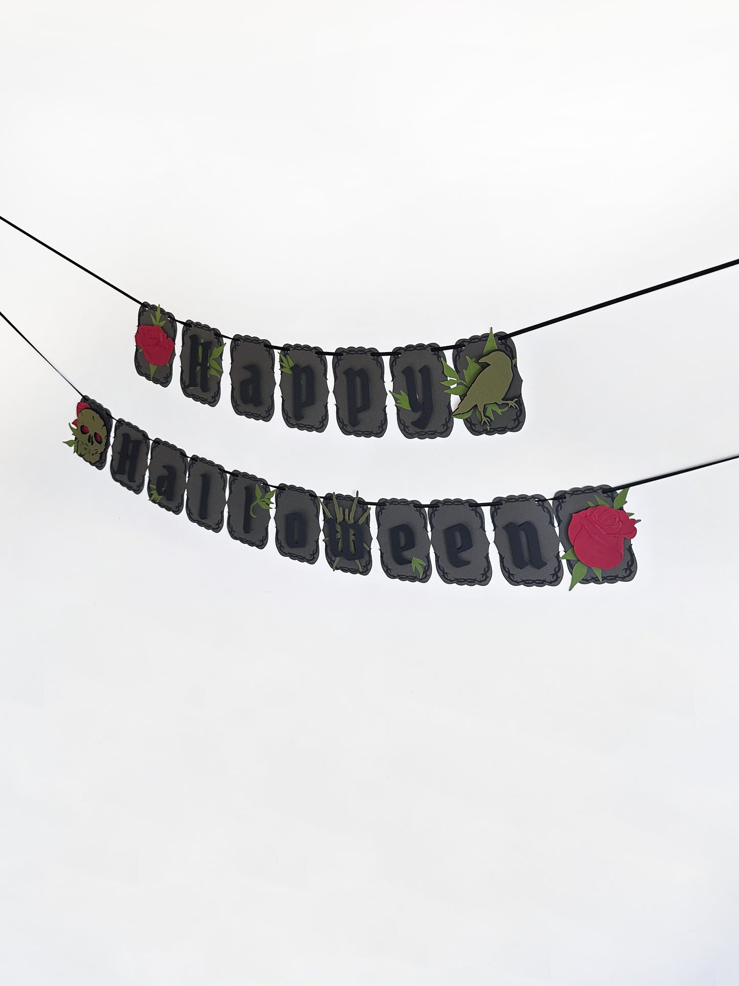 Grey & Red Goth Skull Banner | Happy Halloween Banner | Gothic Banner | Goth Halloween Banner| Goth Roses | Spooky | Mystic Party | Birthday