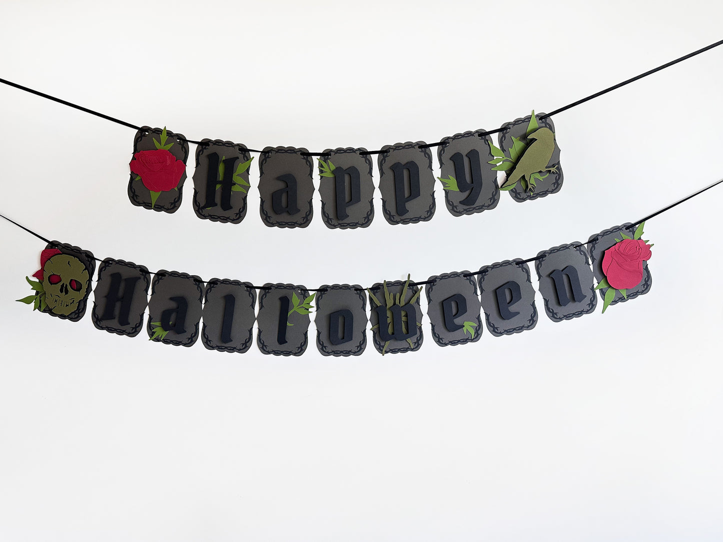 Grey & Red Goth Skull Banner | Happy Halloween Banner | Gothic Banner | Goth Halloween Banner| Goth Roses | Spooky | Mystic Party | Birthday