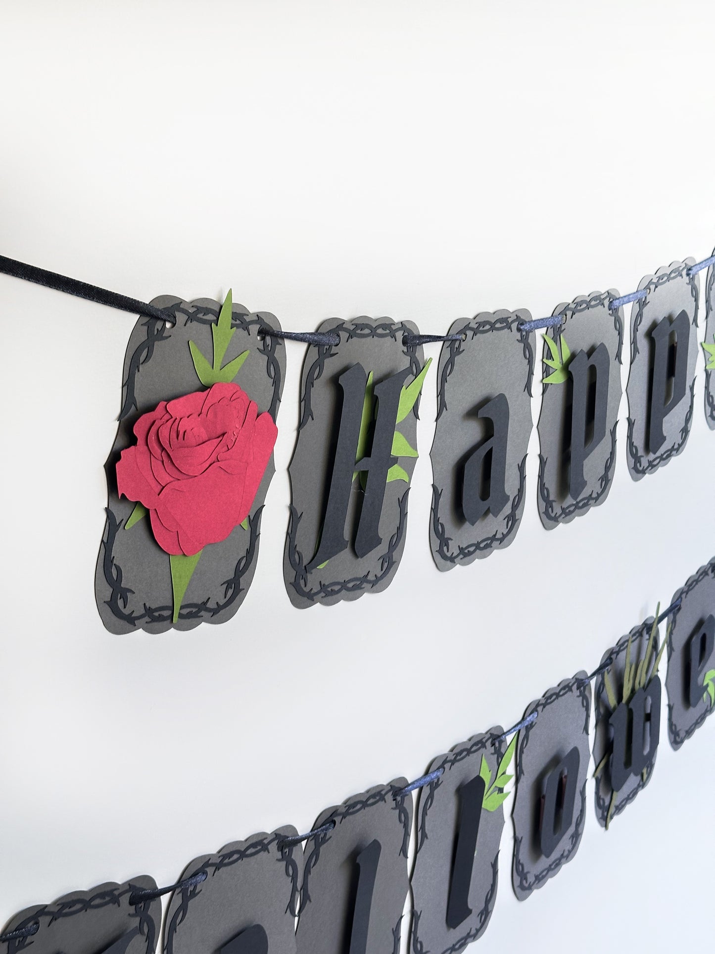 Grey & Red Goth Skull Banner | Happy Halloween Banner | Gothic Banner | Goth Halloween Banner| Goth Roses | Spooky | Mystic Party | Birthday
