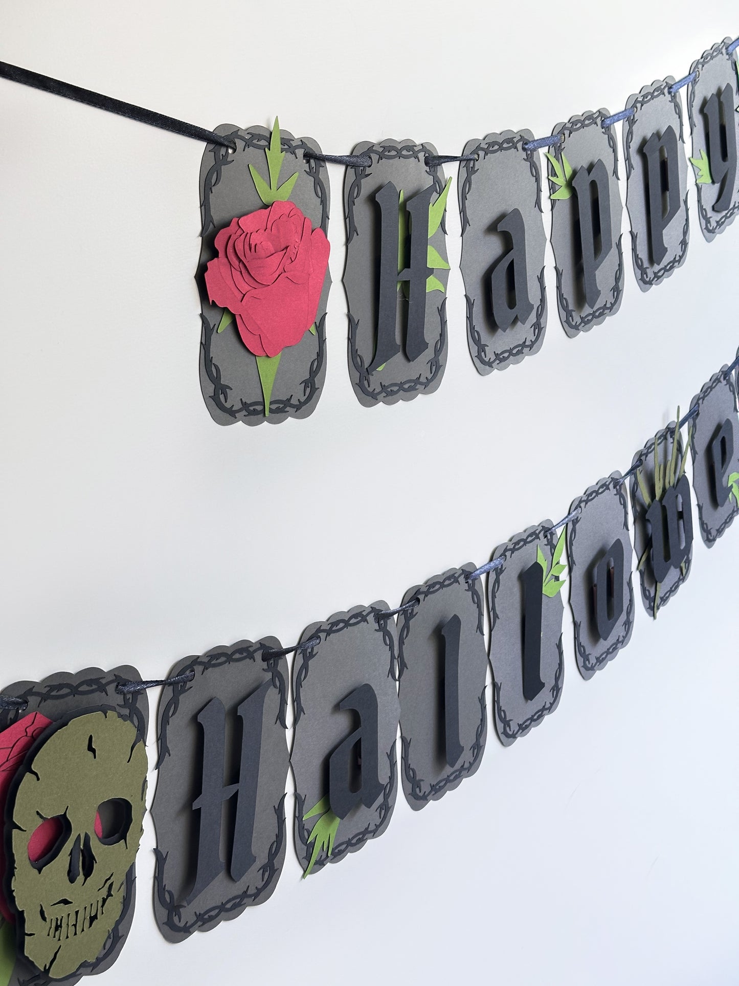 Grey & Red Goth Skull Banner | Happy Halloween Banner | Gothic Banner | Goth Halloween Banner| Goth Roses | Spooky | Mystic Party | Birthday
