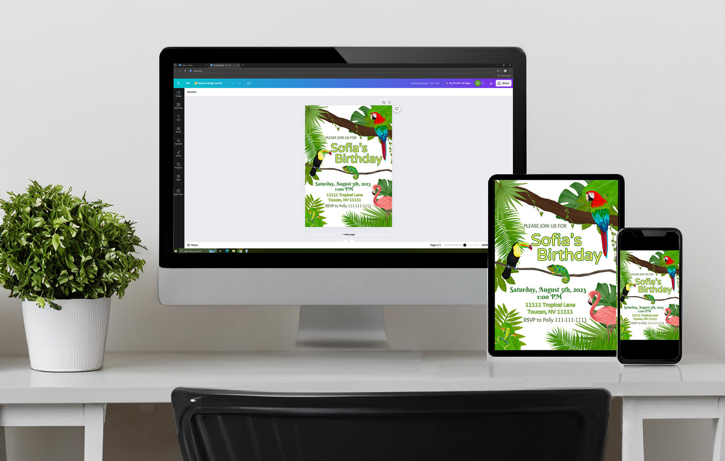 Tropical Party Invite | Jungle | Rainforest | Luau | Digital Party Invite |Toucan | Birthday | Shower| Bachelorette Party | Tropical Leaves