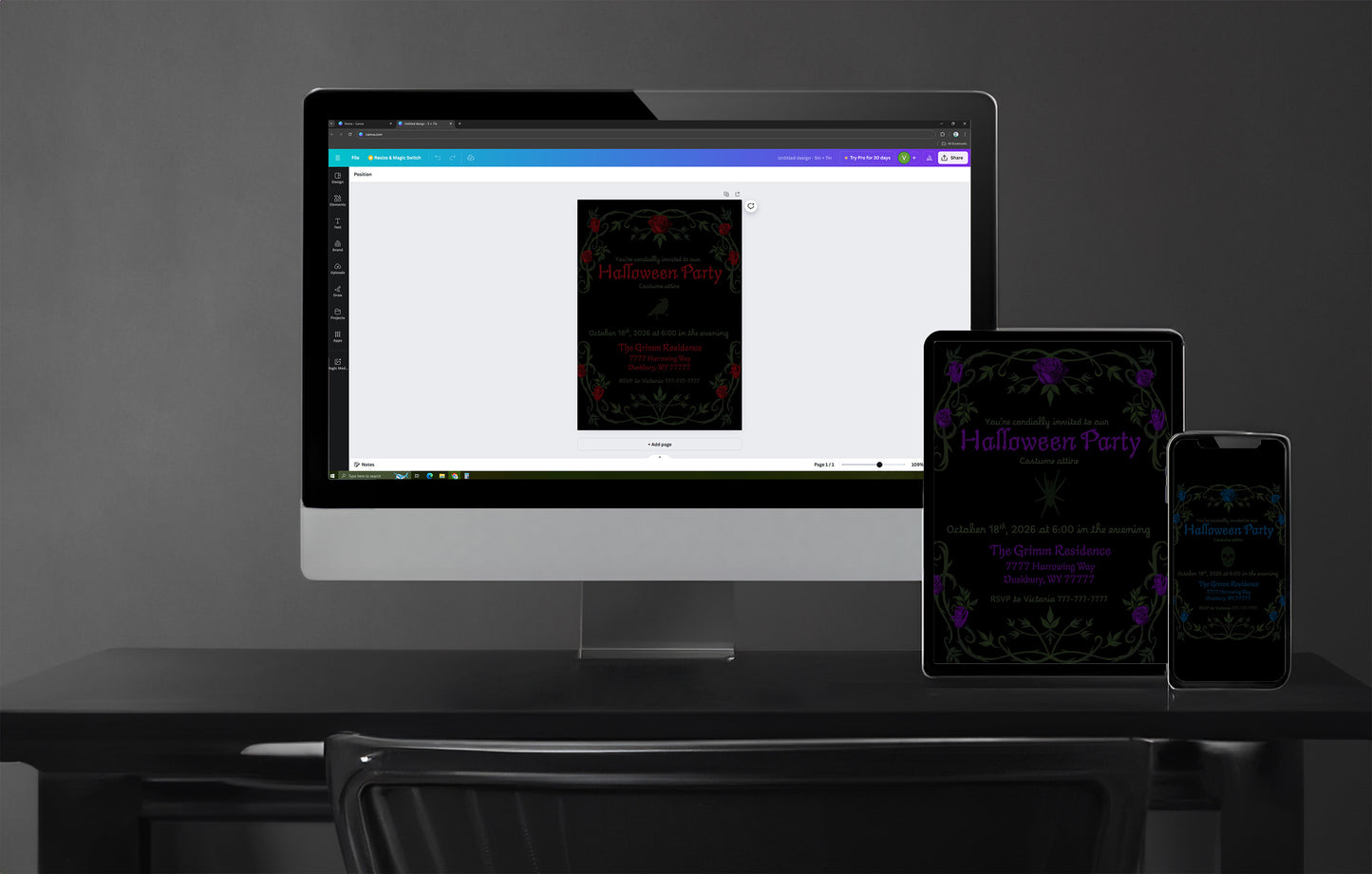 Gothic Party Invitation | Halloween Party | Halloween Invite | Gothic | Spooky | Customizable | Digital Invite | Gothic Party | Template |