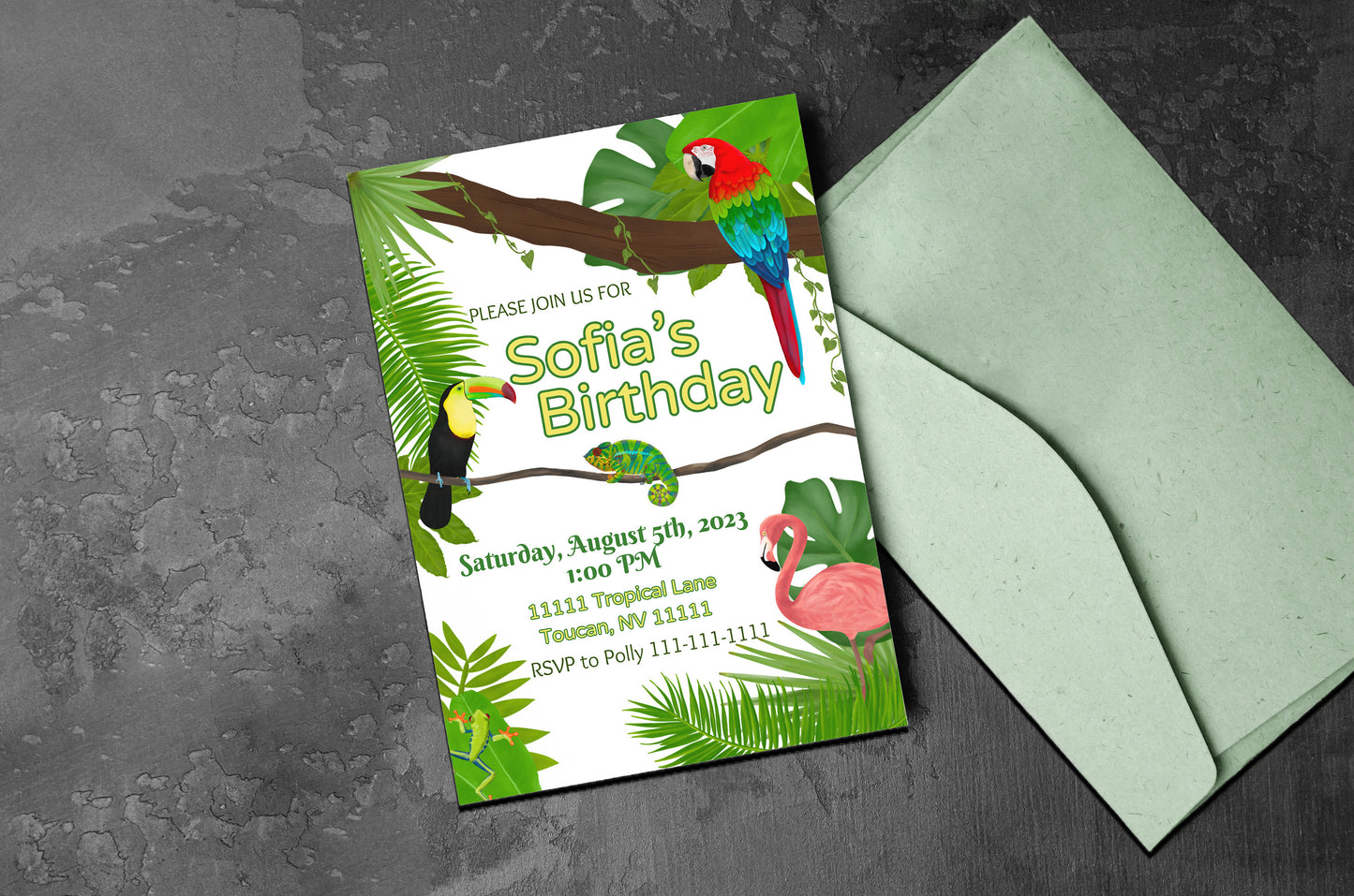 Tropical Party Invite | Jungle | Rainforest | Luau | Digital Party Invite |Toucan | Birthday | Shower| Bachelorette Party | Tropical Leaves