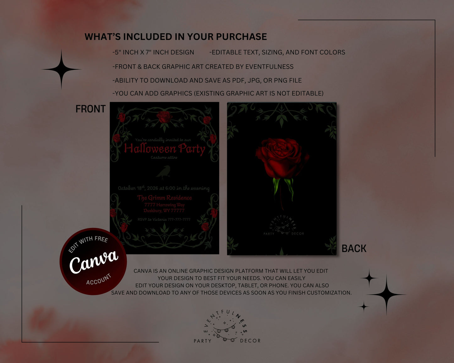 Gothic Party Invitation | Halloween Party | Halloween Invite | Gothic | Spooky | Customizable | Digital Invite | Gothic Party | Template |