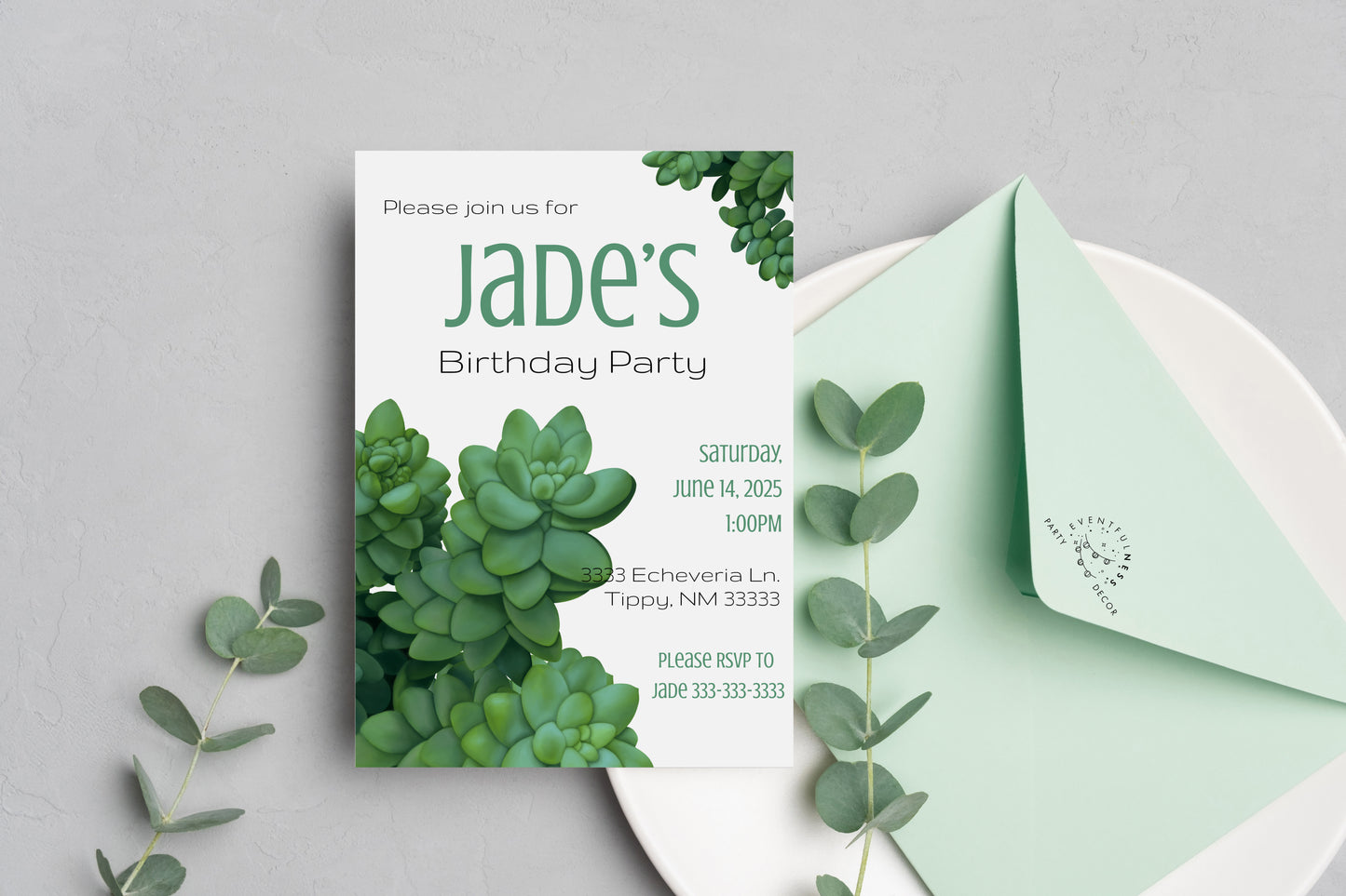 Light Burro's Tail Succulent Party Invitation | Digital Party Invite | Birthday | Shower| Desert | Succulent party | Summer Party | Wedding