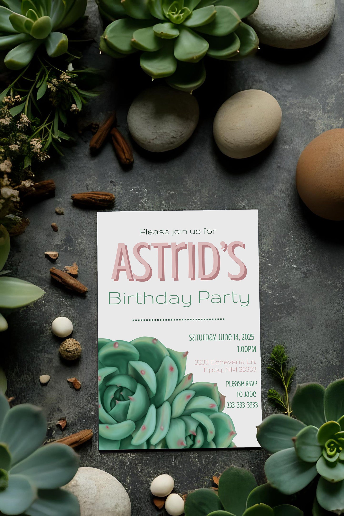 Light Echeveria Succulent Party Invitation | Digital Party Invite | Birthday | Shower| Desert | Succulent party | Summer Birthday | Wedding