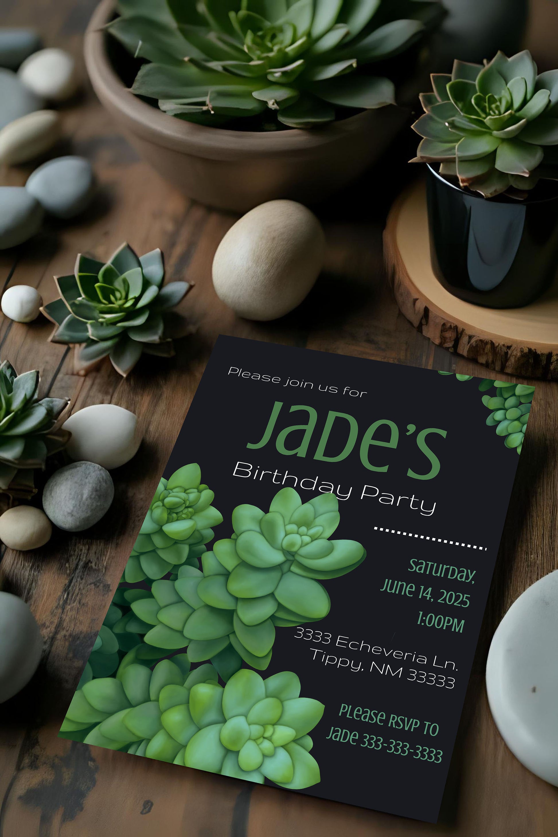 succulent party invitations Dark Burro's Tail Succulent Party Invitation | Digital Party Invite