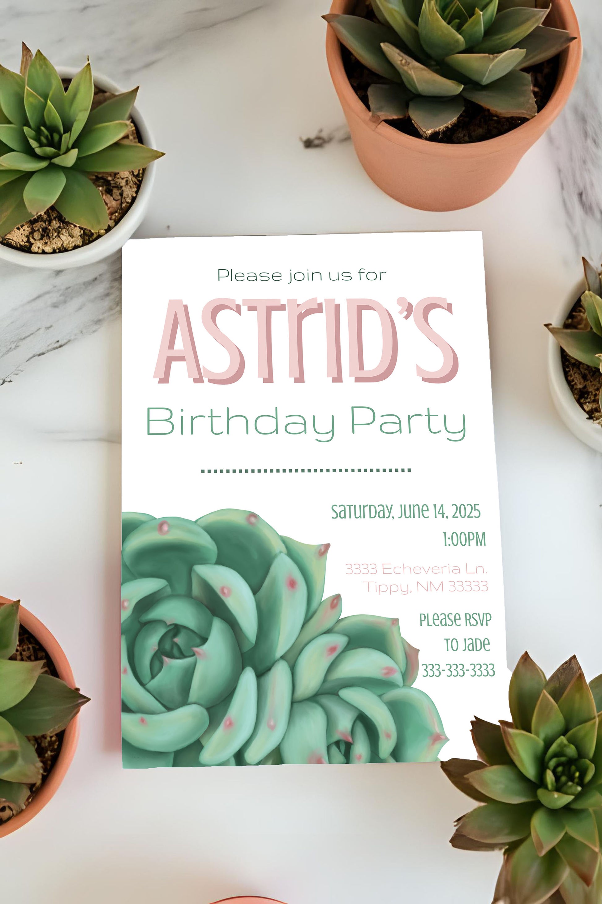 succulent party invitations Light Echeveria Succulent Party Invitation | Digital Party Invite
