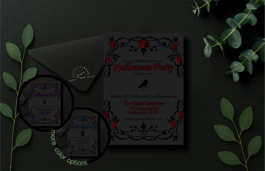 Grey Gothic Party Invitation | Halloween Party | Halloween Invite| Gothic | Spooky | Halloween | Haunted Party| Roses | Goth | Gothic Invite