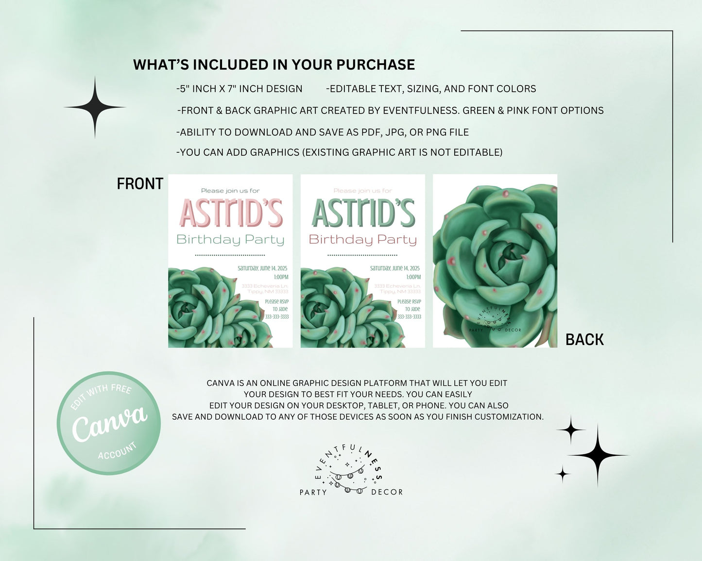 Light Echeveria Succulent Party Invitation | Digital Party Invite | Birthday | Shower| Desert | Succulent party | Summer Birthday | Wedding