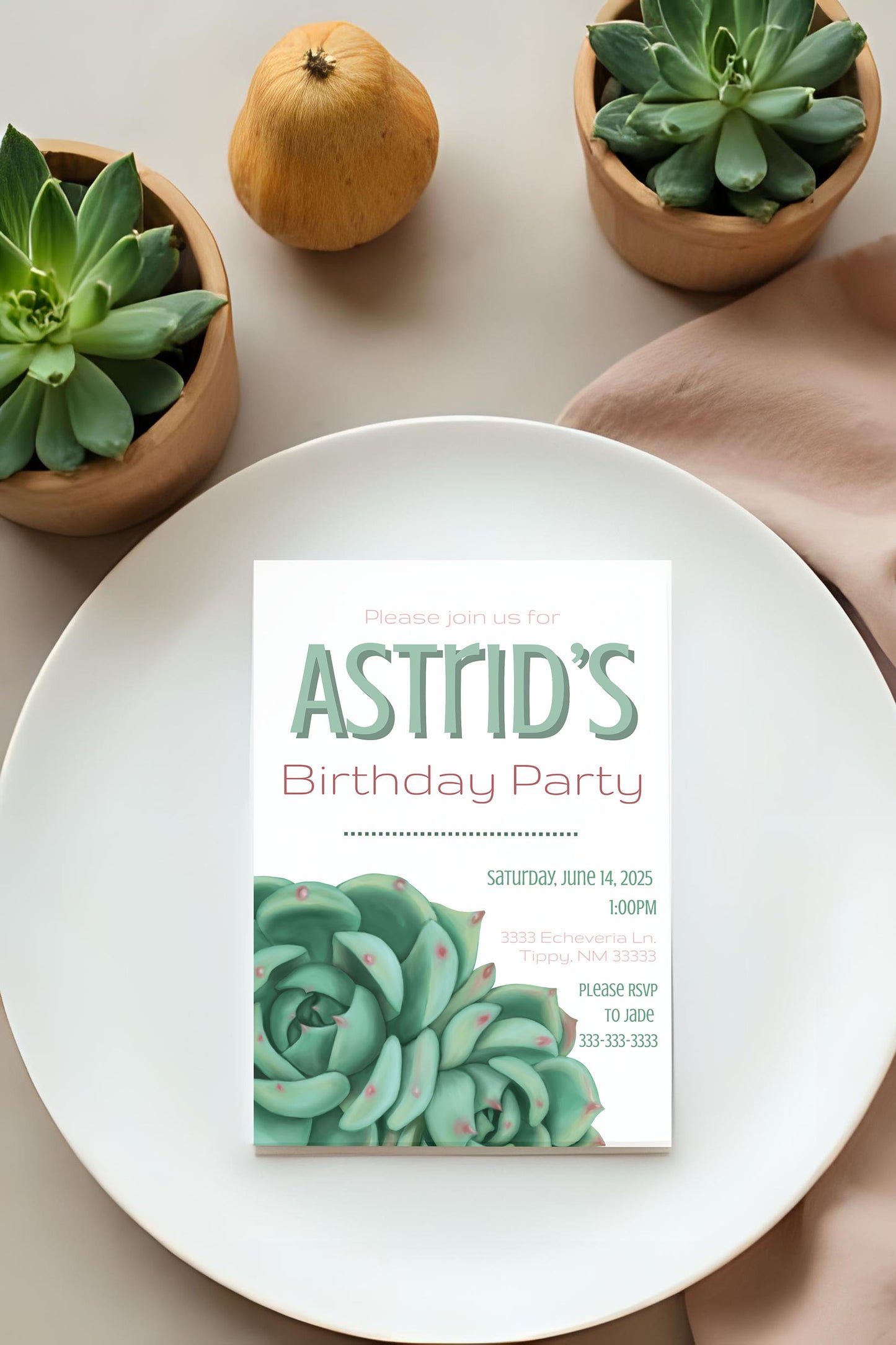 Light Echeveria Succulent Party Invitation | Digital Party Invite | Birthday | Shower| Desert | Succulent party | Summer Birthday | Wedding