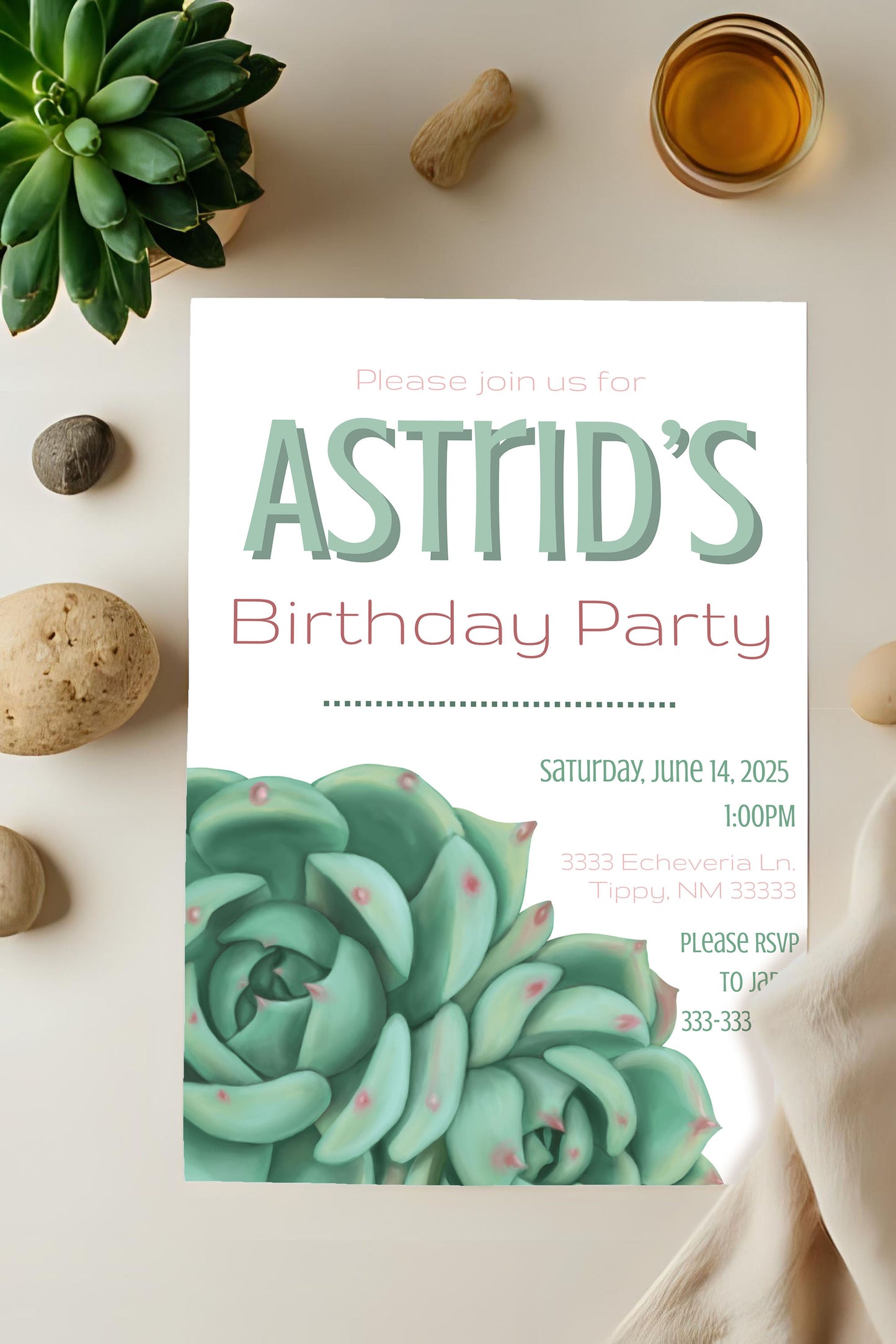 Light Echeveria Succulent Party Invitation | Digital Party Invite | Birthday | Shower| Desert | Succulent party | Summer Birthday | Wedding