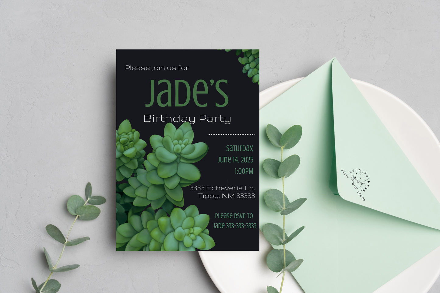 Dark Burro's Tail Succulent Party Invitation | Digital Party Invite | Birthday | Shower| Desert | Succulent party | Summer Party | Wedding