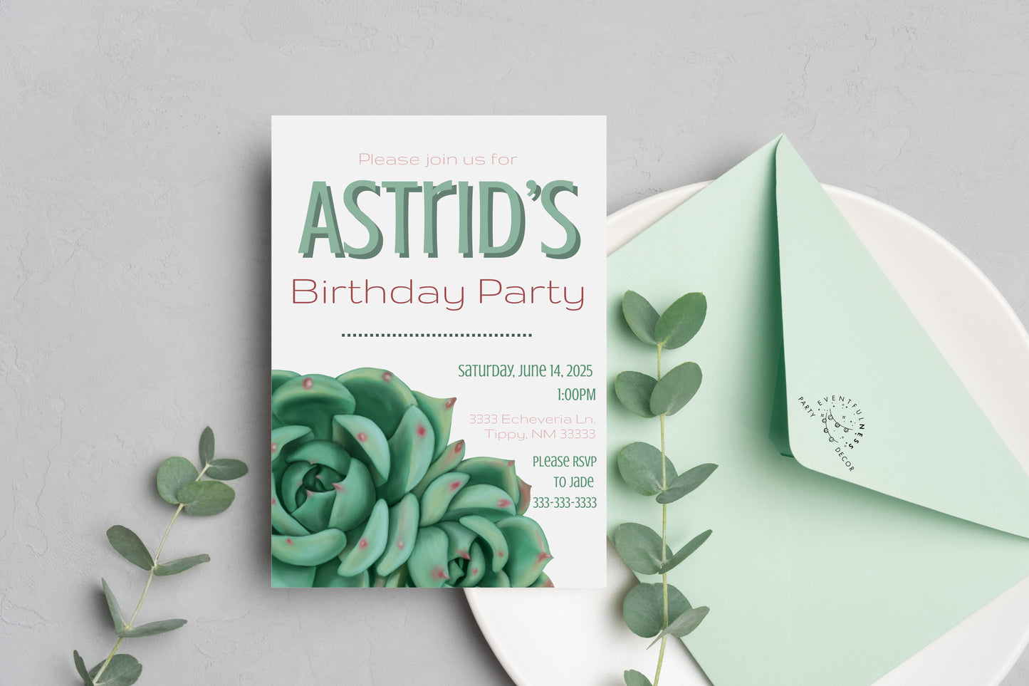Light Echeveria Succulent Party Invitation | Digital Party Invite | Birthday | Shower| Desert | Succulent party | Summer Birthday | Wedding
