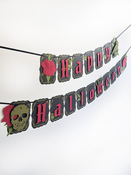 Black & Red Gothic Halloween Banner | Gothic Banner | Goth Halloween Banner| Halloween Party Banner| Haunted Gatherings | Skull | Roses