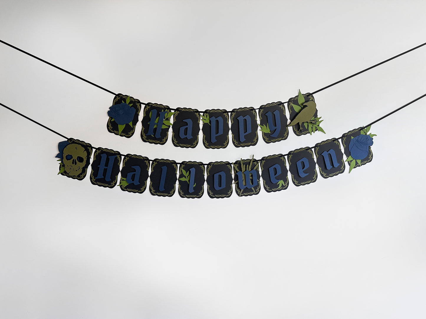 Blue & Black Gothic Halloween Banner | Goth Halloween Banner| Halloween Decoration | Spooky Event | Gothic Crow | Goth Birthday | Skull