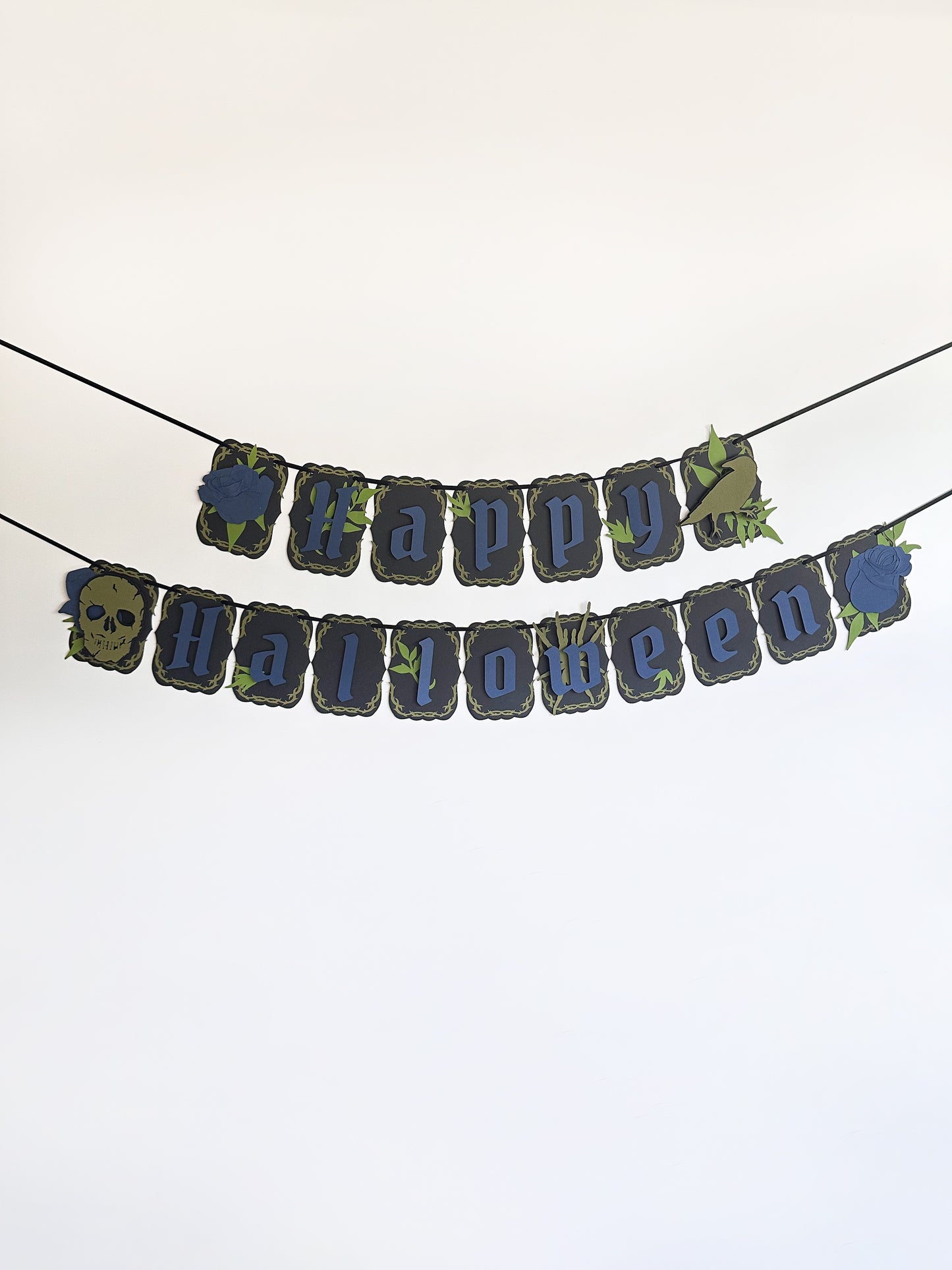 Blue & Black Gothic Halloween Banner | Goth Halloween Banner| Halloween Decoration | Spooky Event | Gothic Crow | Goth Birthday | Skull