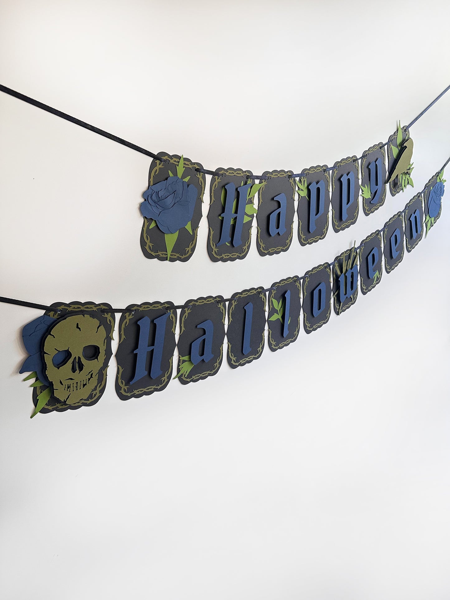 Blue & Black Gothic Halloween Banner | Goth Halloween Banner| Halloween Decoration | Spooky Event | Gothic Crow | Goth Birthday | Skull