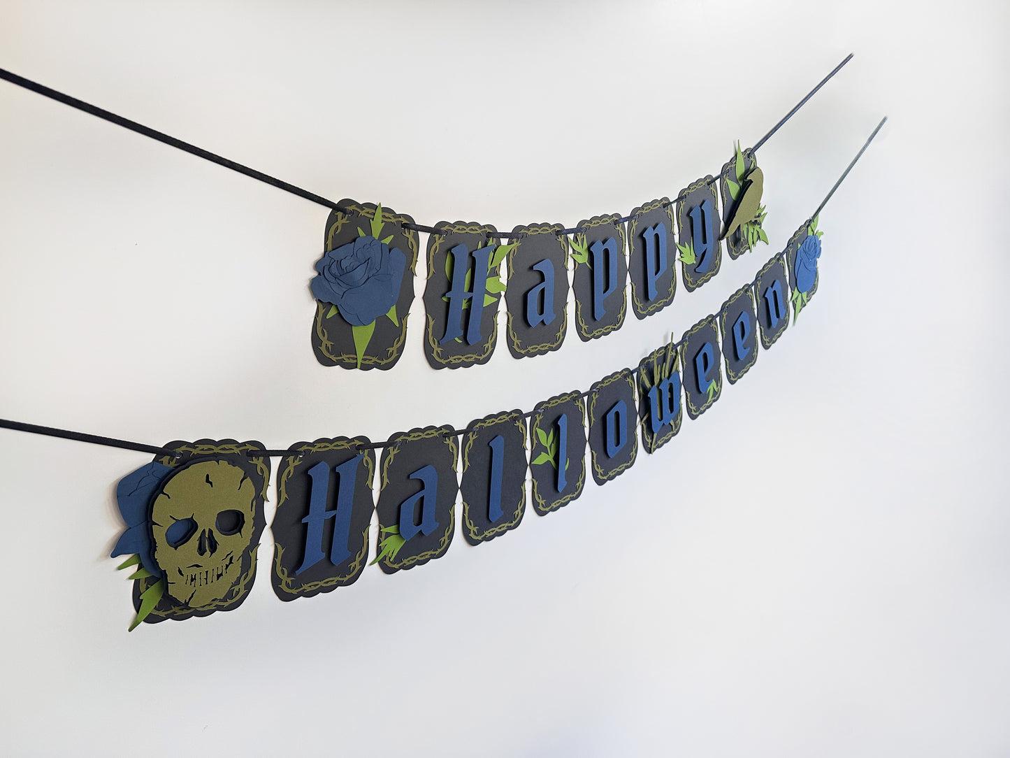 Blue & Black Gothic Halloween Banner | Goth Halloween Banner| Halloween Decoration | Spooky Event | Gothic Crow | Goth Birthday | Skull