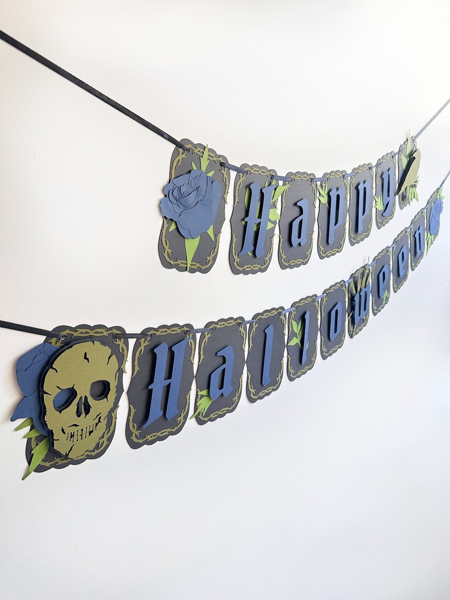 Blue & Black Gothic Halloween Banner | Goth Halloween Banner| Halloween Decoration | Spooky Event | Gothic Crow | Goth Birthday | Skull