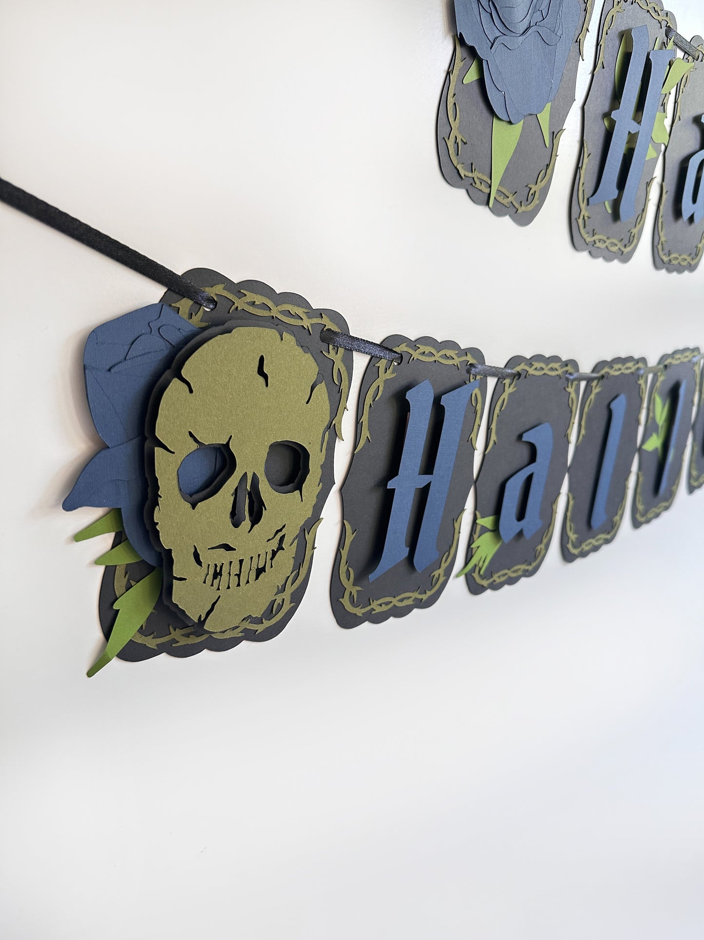 Blue & Black Gothic Halloween Banner | Goth Halloween Banner| Halloween Decoration | Spooky Event | Gothic Crow | Goth Birthday | Skull