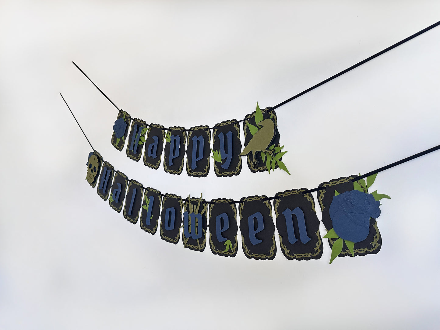 Blue & Black Gothic Halloween Banner | Goth Halloween Banner| Halloween Decoration | Spooky Event | Gothic Crow | Goth Birthday | Skull