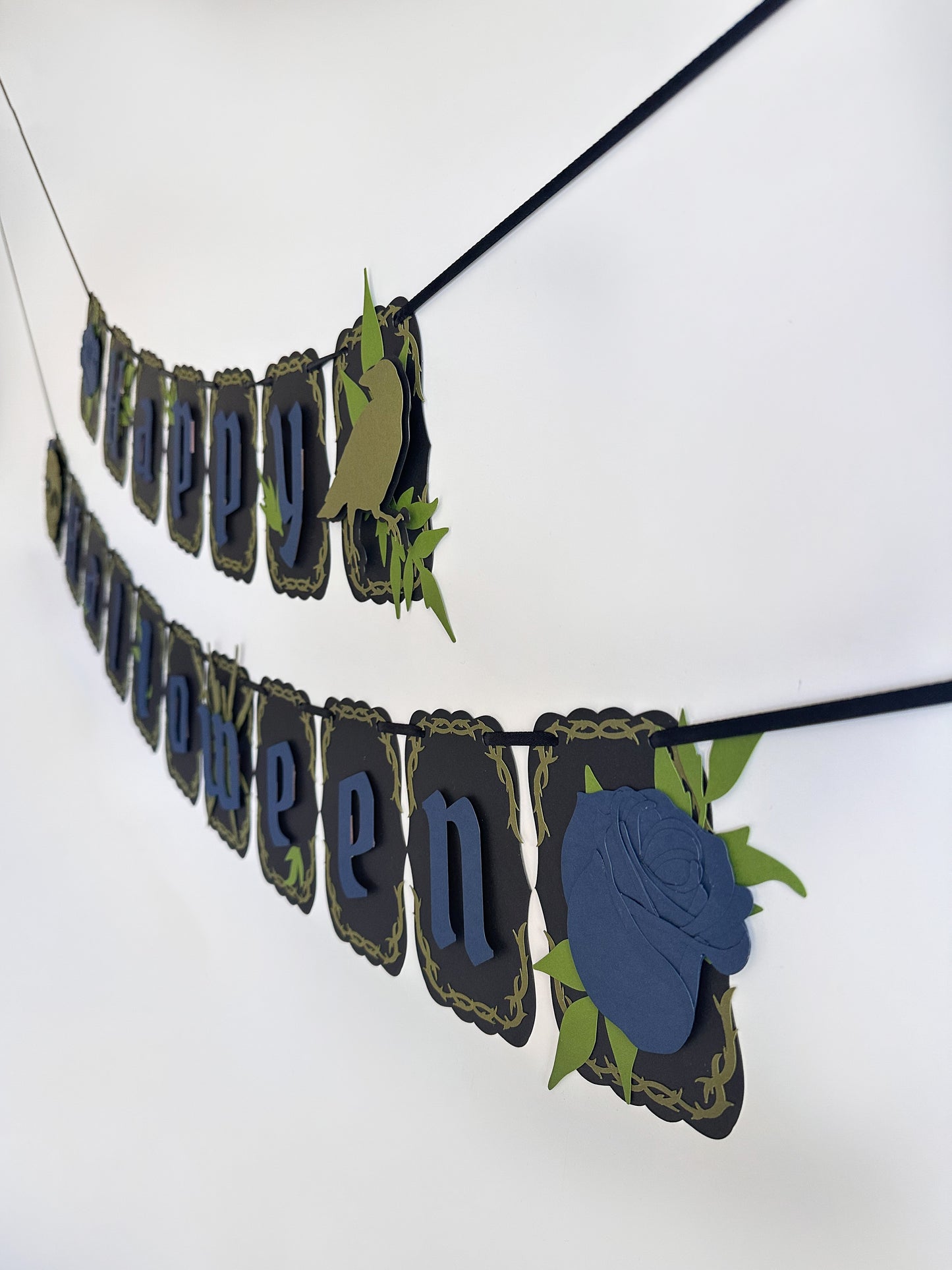 Blue & Black Gothic Halloween Banner | Goth Halloween Banner| Halloween Decoration | Spooky Event | Gothic Crow | Goth Birthday | Skull