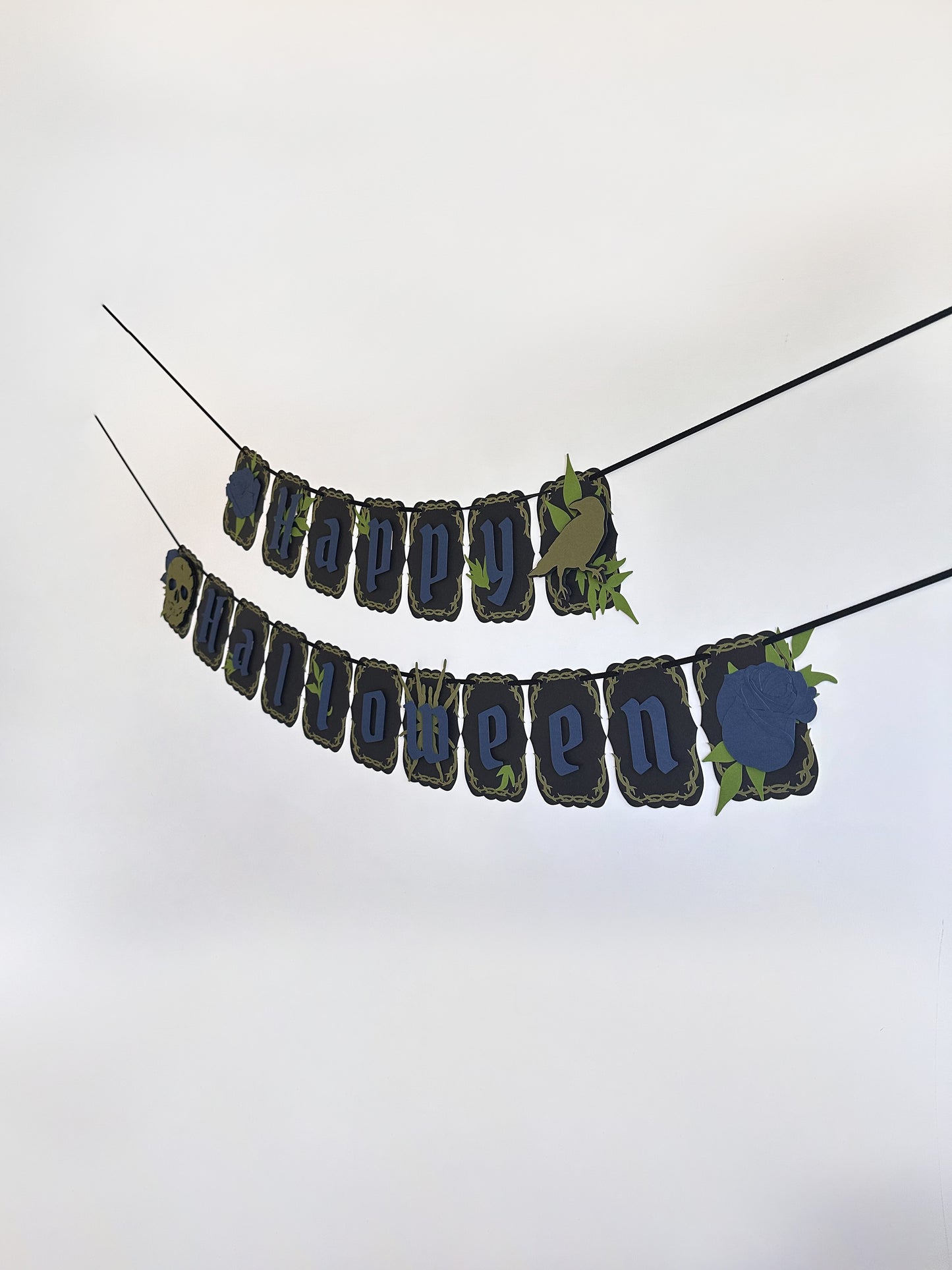 Blue & Black Gothic Halloween Banner | Goth Halloween Banner| Halloween Decoration | Spooky Event | Gothic Crow | Goth Birthday | Skull