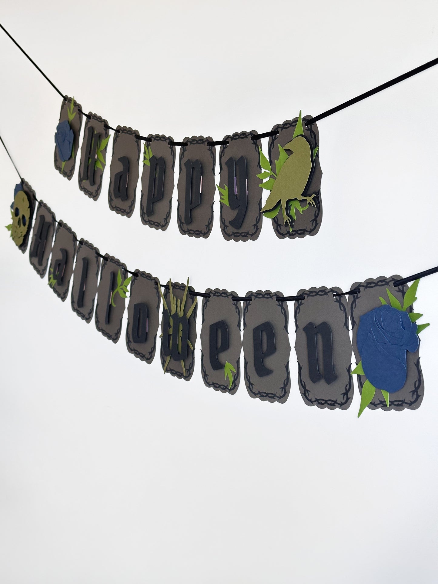Grey & Blue Gothic Halloween Banner | Skull | Spider | Crow Party Decoration | Spooky Event | Haunting | Haunted Halloween Party | Ghosts
