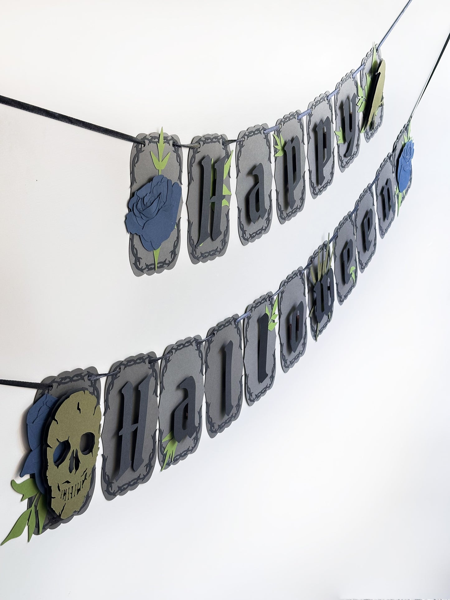 Grey & Blue Gothic Halloween Banner | Skull | Spider | Crow Party Decoration | Spooky Event | Haunting | Haunted Halloween Party | Ghosts