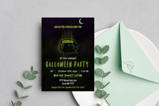 Witch Party Invitation | Halloween Invitation | Halloween Invite | Cauldron | Spooky | Halloween | October | Witchy | Halloween Party |