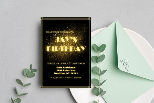 Broadway Party Invitation | Gatsby | Digital Party Invite | Birthday| Shower| Black & Gold Party | Classy | Elegant | Simple Invitation